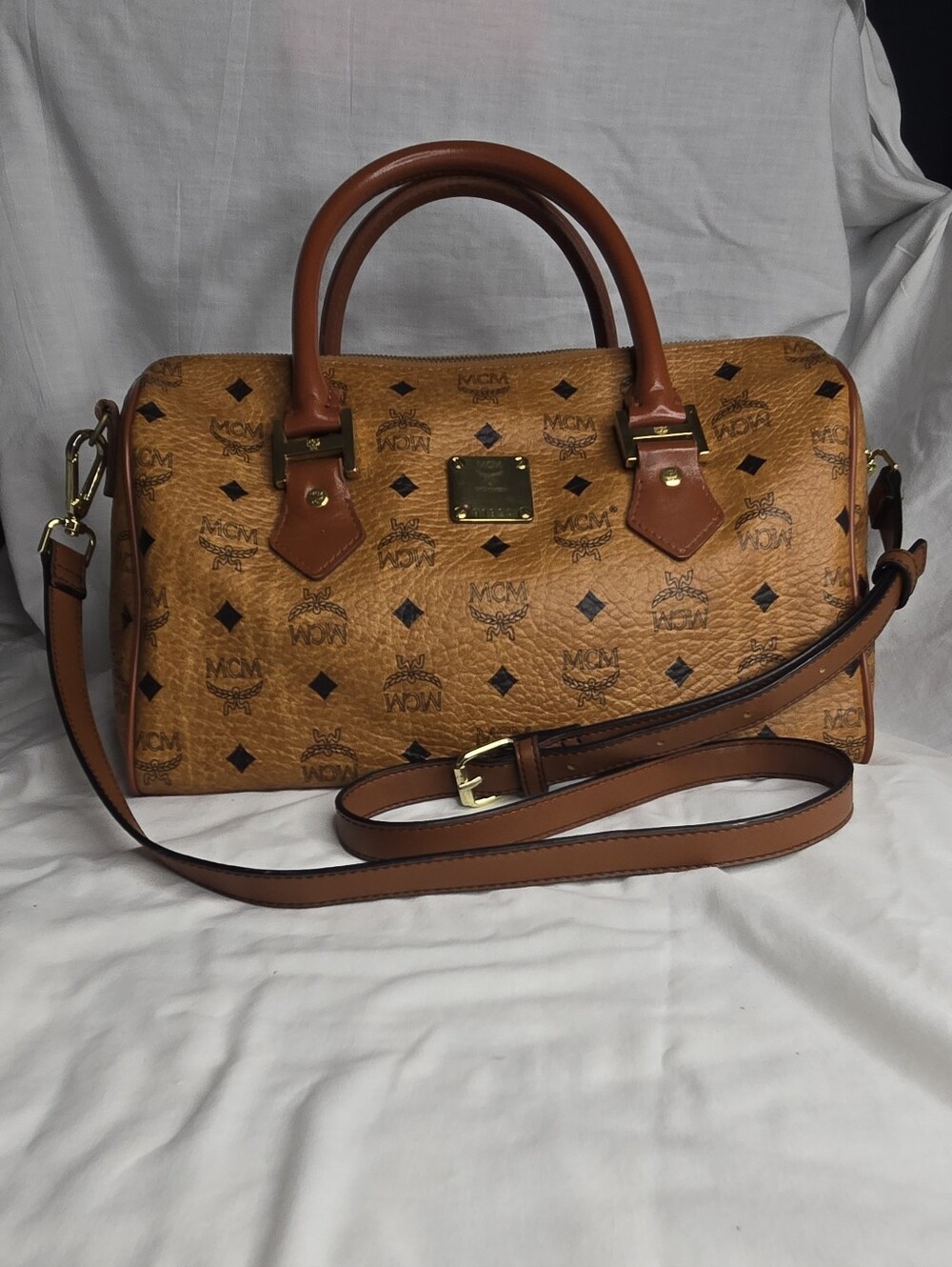 Mcm Visetos Cognac Boston Bag - Picture 2 of 16